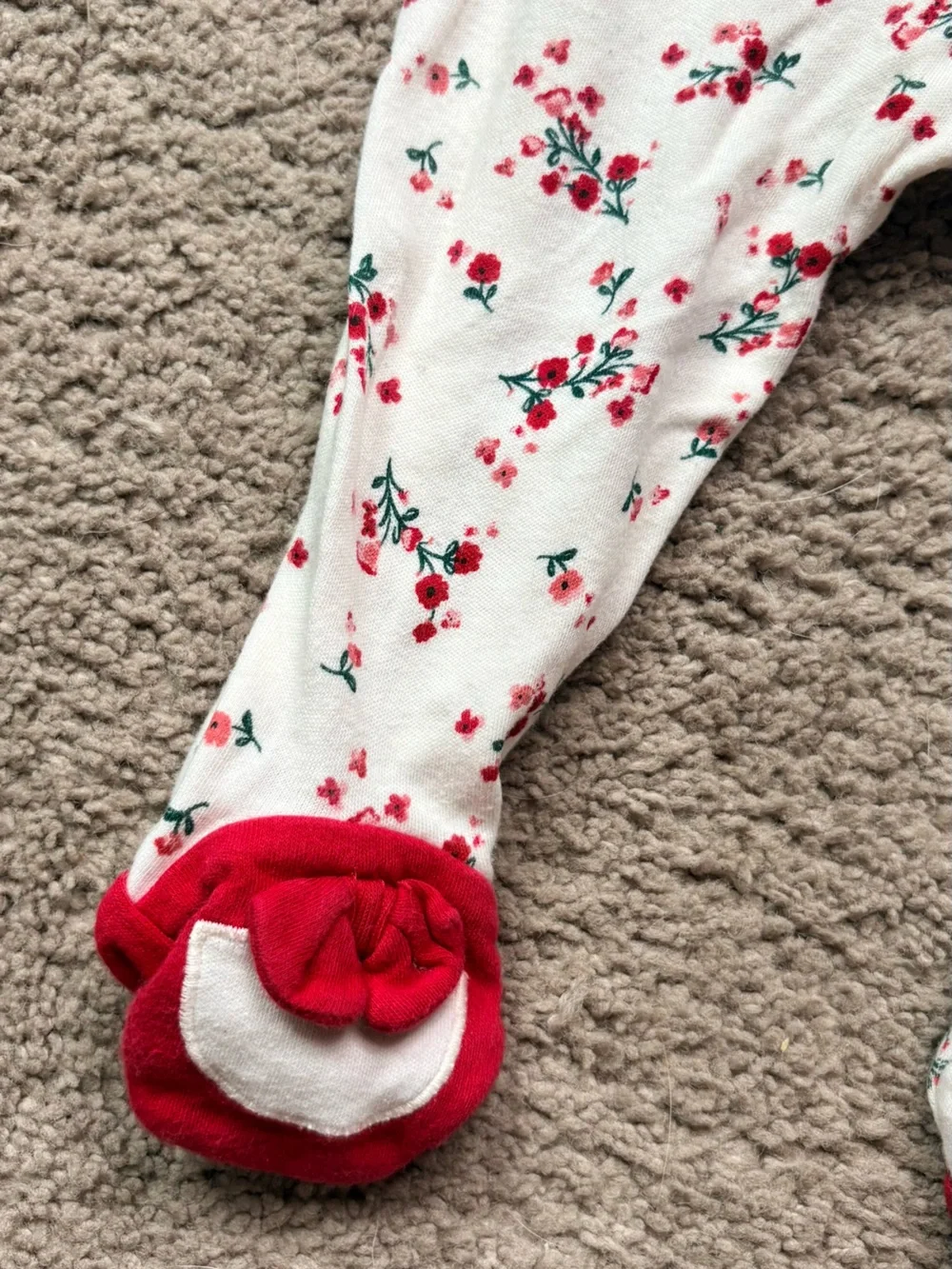 Carter's White Footed One-Piece with Red Floral Print